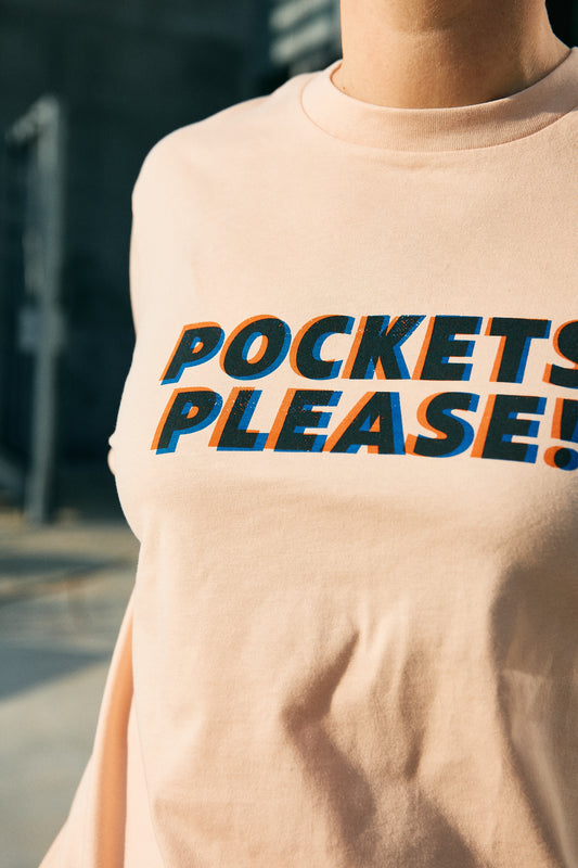 Pockets please T-shirt, fersken, to-farvet frontprint, voksen