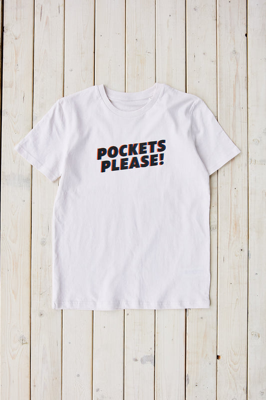 Pockets please T-shirt, off-white, to-farvet frontprint, voksen