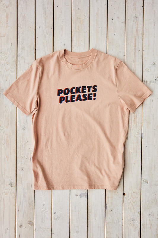 Pockets please T-shirt, fersken, to-farvet frontprint, voksen